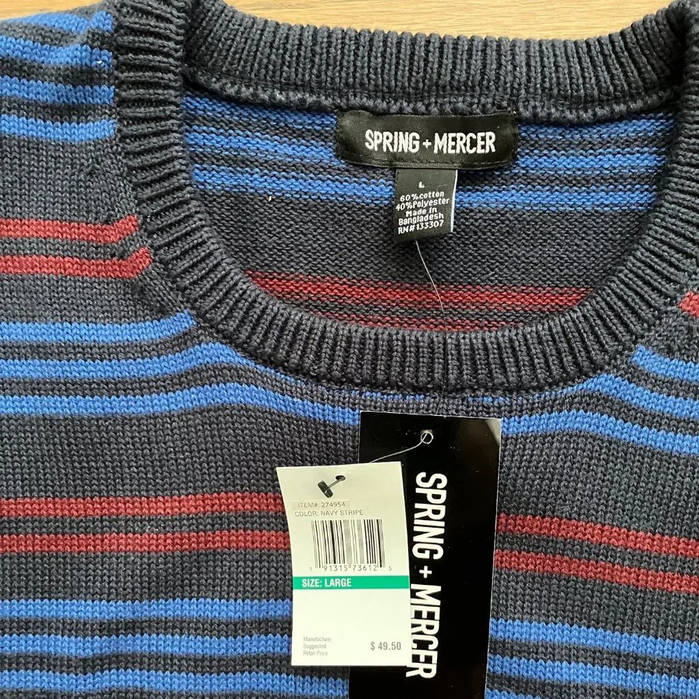 Spring + Mercer Men's Blue & Red Striped Fashionable Sweater L NWT - Picture 2 of 5